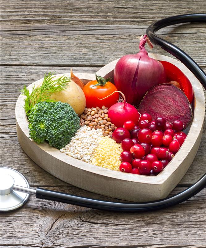 Healthy diet with fruits, vegetables, and whole grains